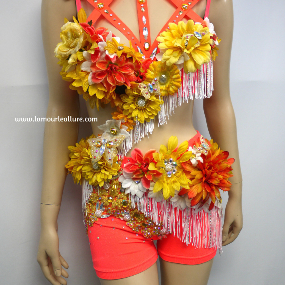 Neon Orange Yellow Fringe Fairy Monokini Costume - Picture 7 of 7